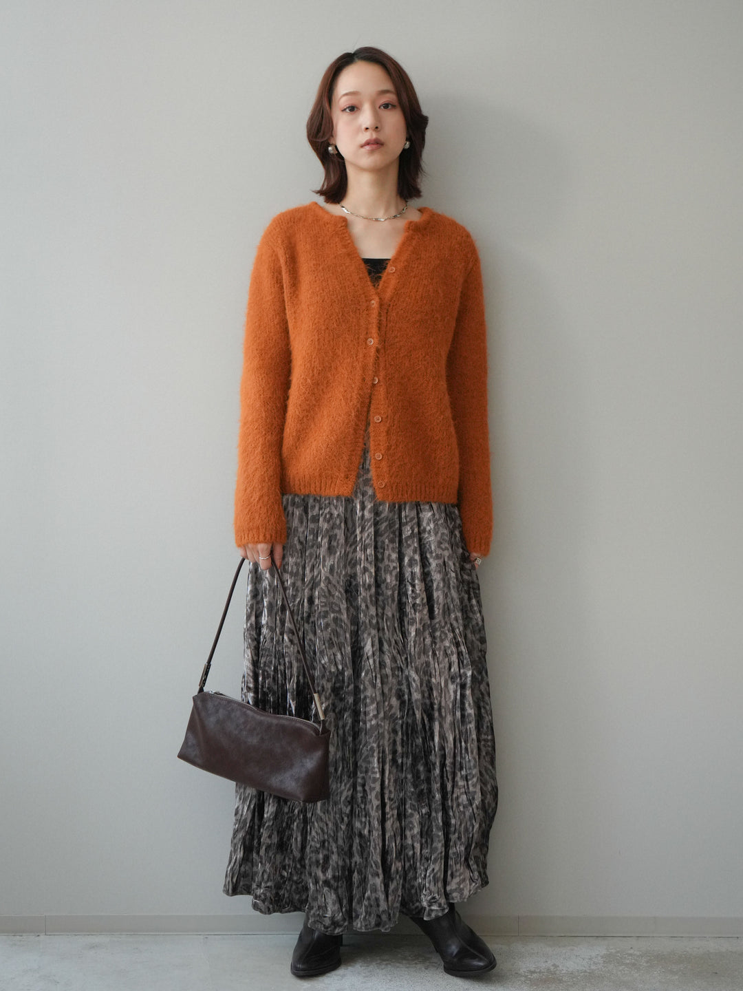 [予約]レオパードベロアワッシャーロングスカート/gray