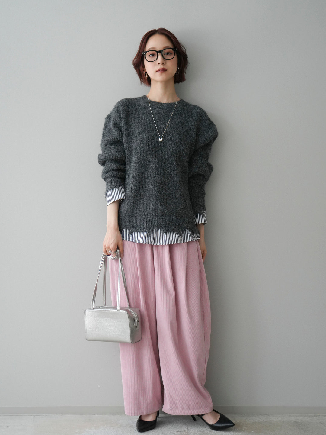 [予約]コーデュロイサイドタックコクーンパンツ/pink