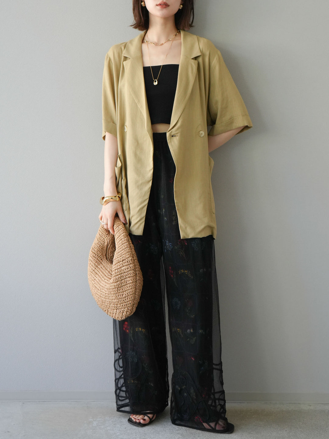 [予約]パッチワークフラワープリントイージーパンツ/ブラック