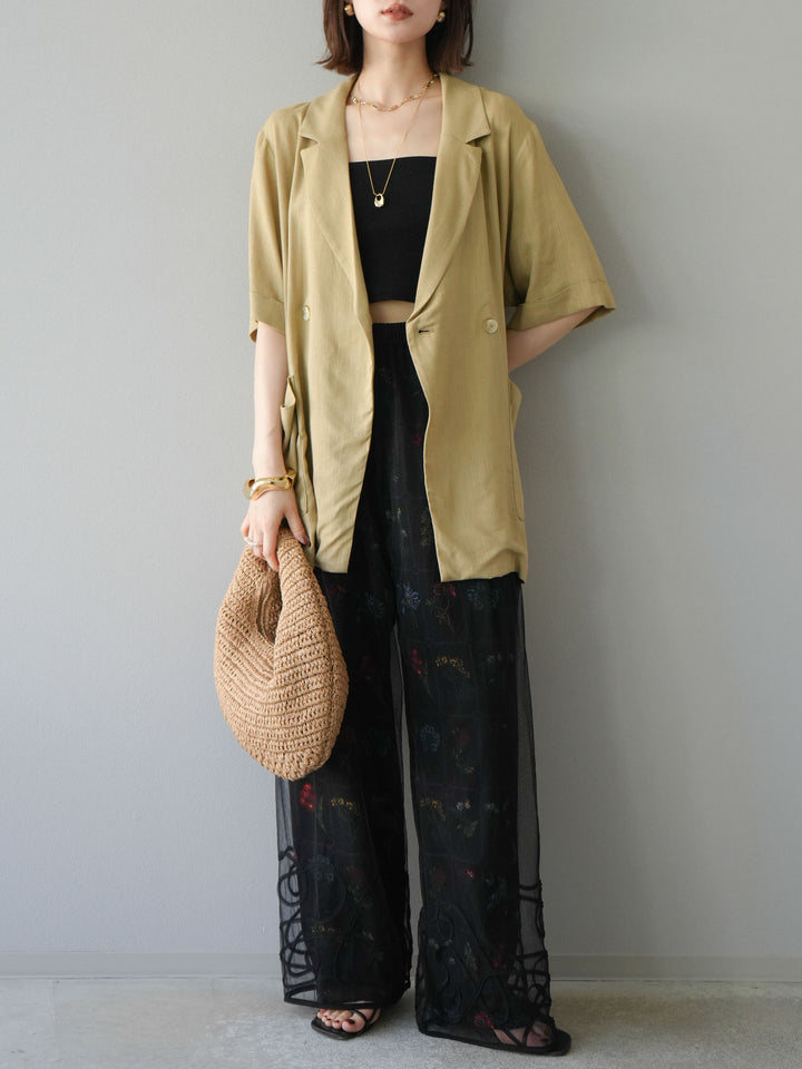 [予約]パッチワークフラワープリントイージーパンツ/ブラック