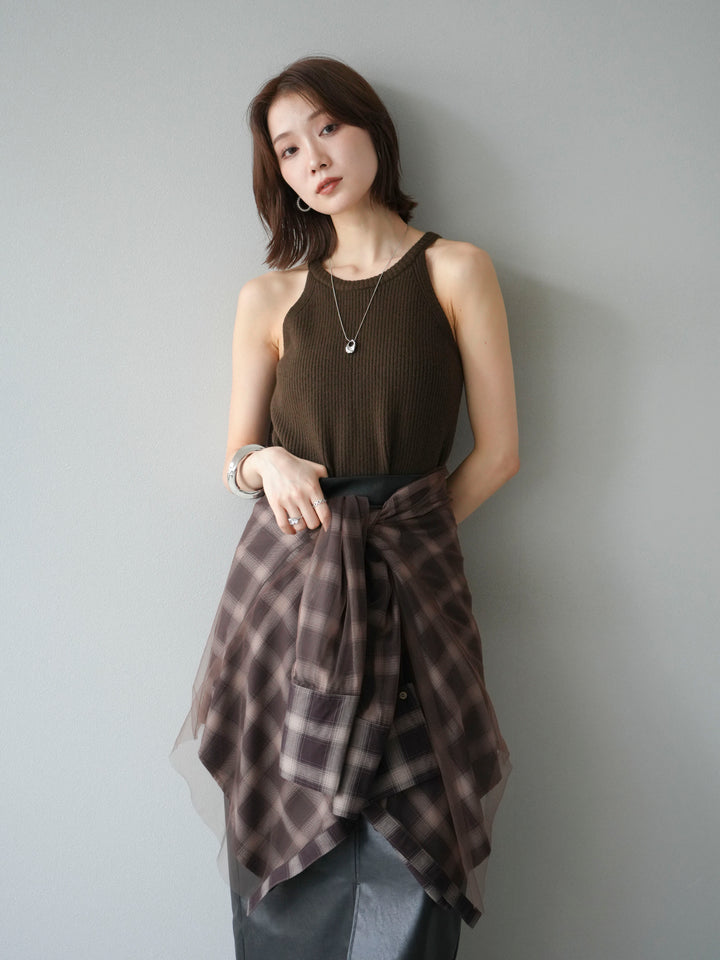 [予約]リブニットアメスリタンクトップ/カーキ