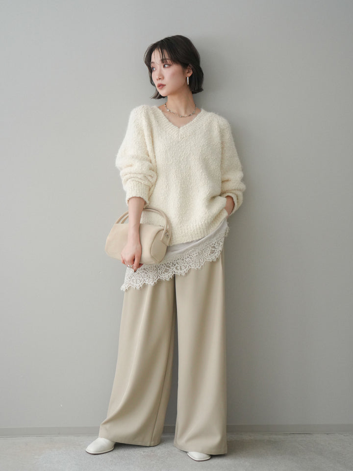 [SET]Vネックスラブニットプルオーバー+選べるアクセセット(2set)