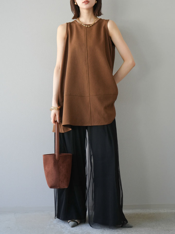 [予約]チュールワイドパンツ/ブラック