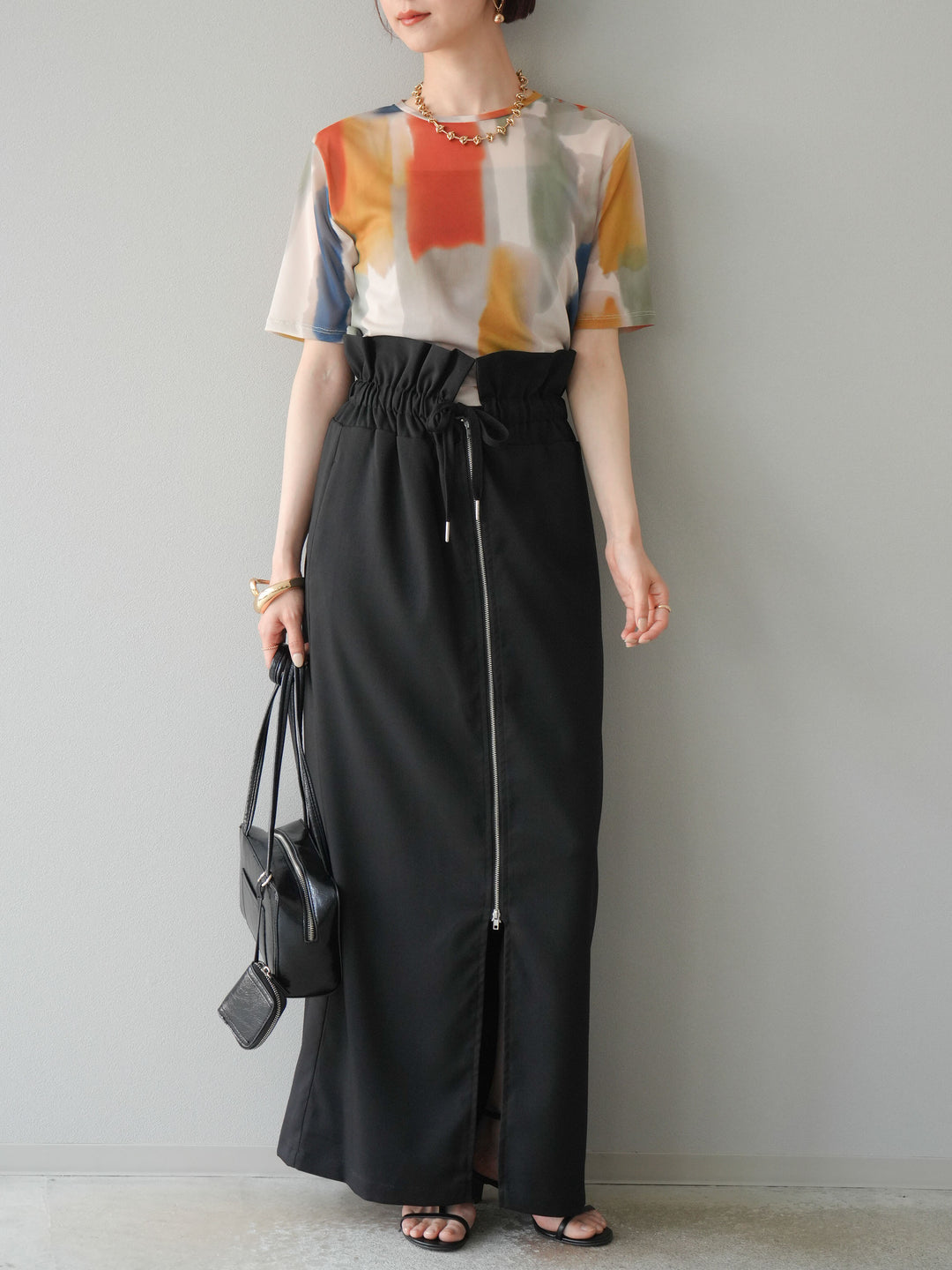 [套裝] 水彩藝術透視T卹 + Heather Ester 褶皺拉鍊裙 (2套)