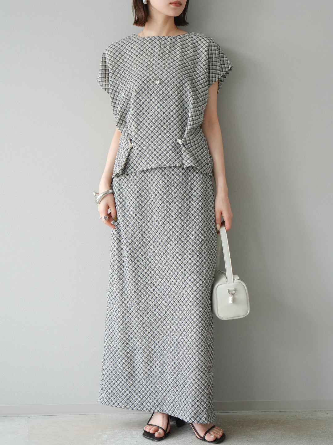 [予約]チェック柄タイトスカート/ブラック