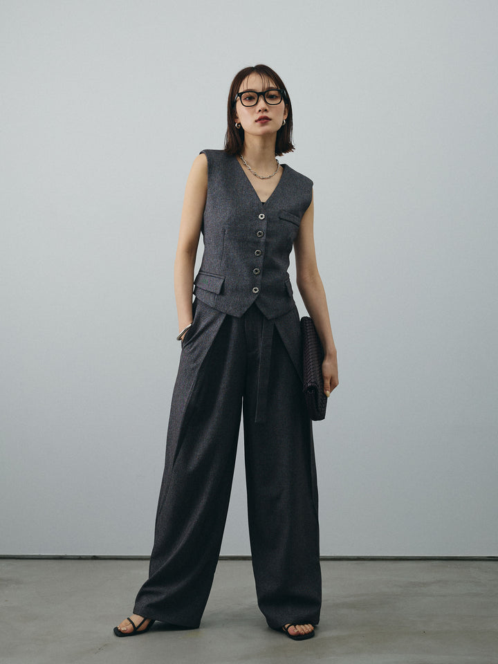 [SET]フラワーモチーフレースアップジレ＆ベルト付ワイドパンツSET UP(2set)