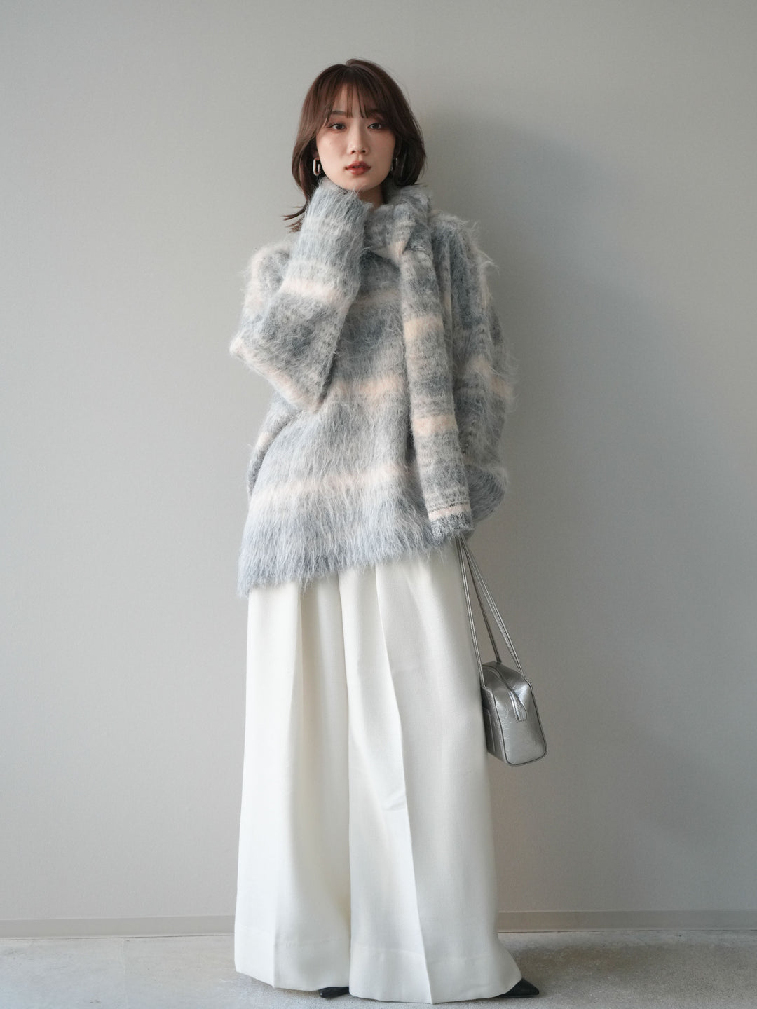 [予約]ウールタッチベルト付ワイドパンツ/offwhite