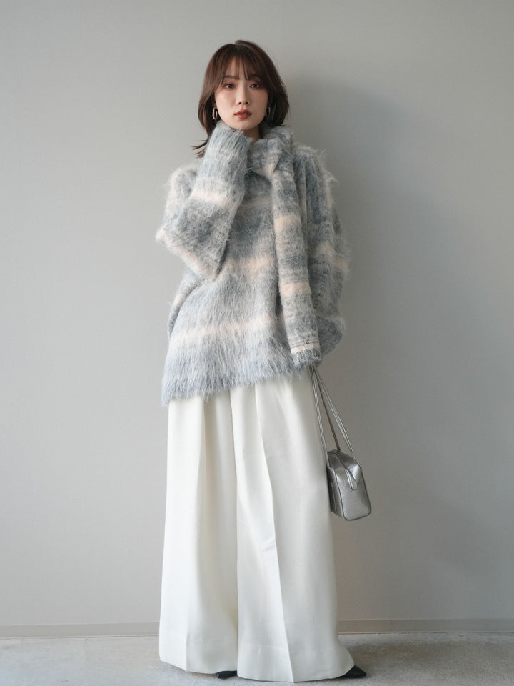 [予約]ウールタッチベルト付ワイドパンツ/offwhite