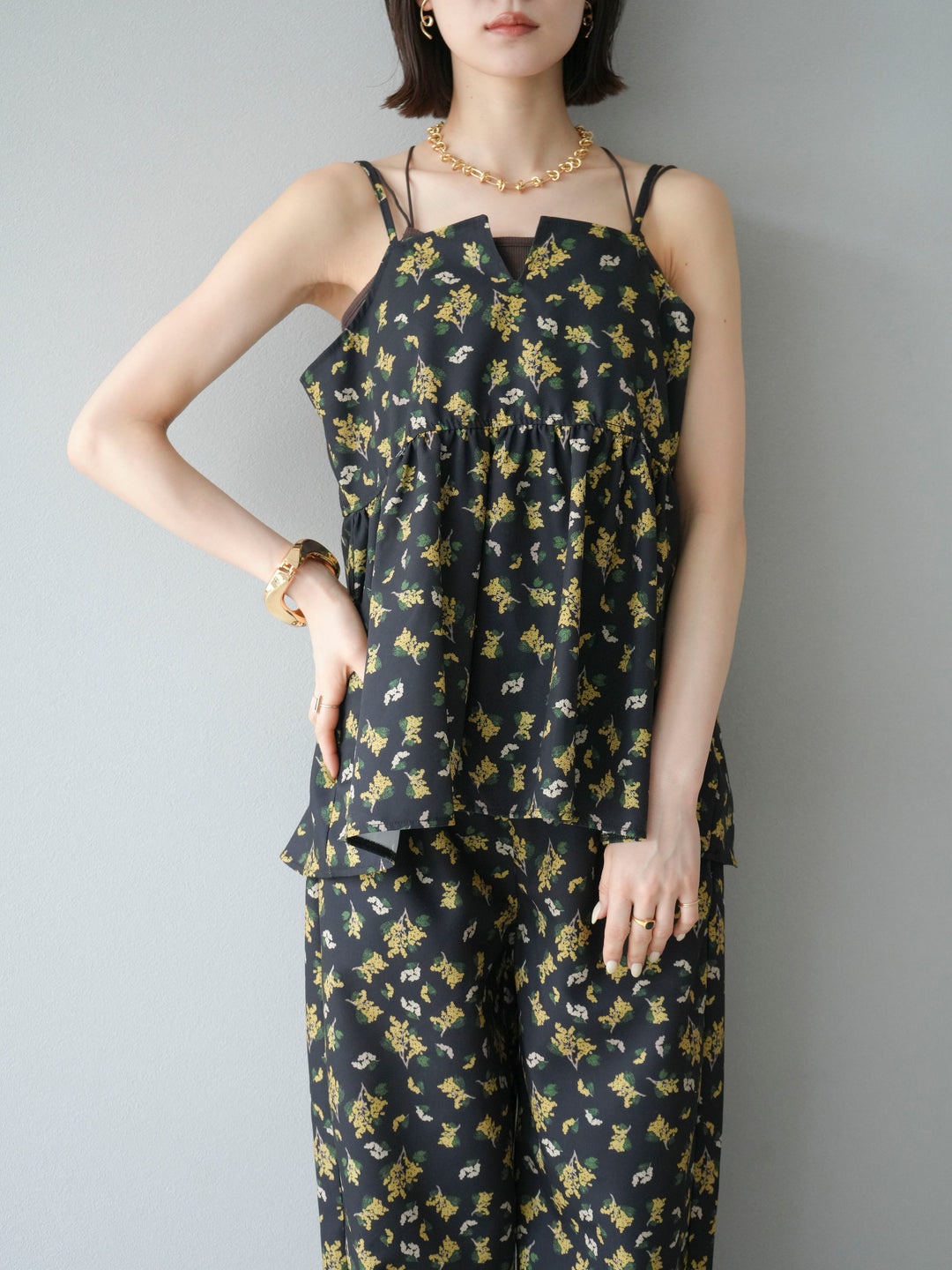 [予約]ブーケプリントキャミソール/ブラック