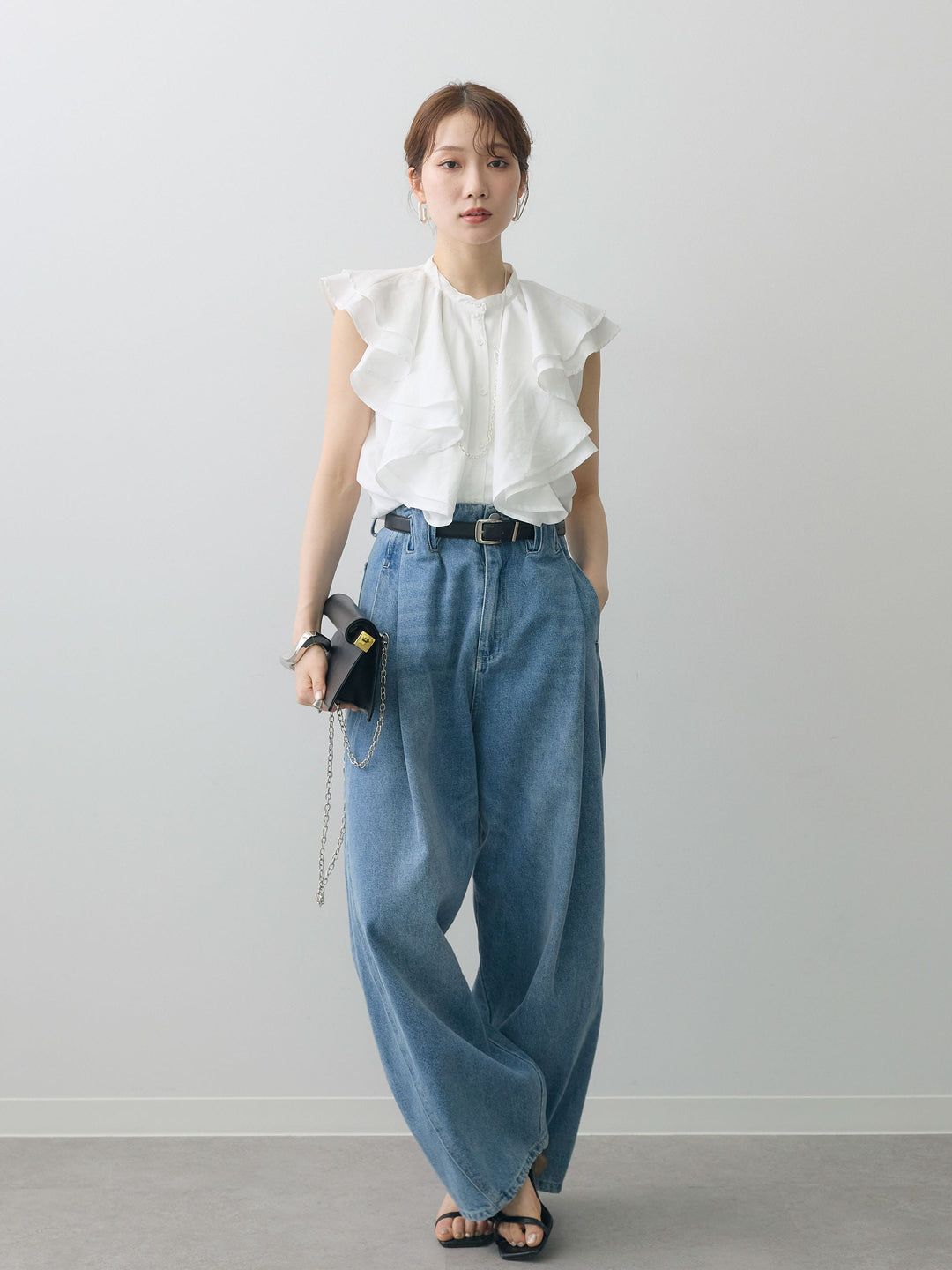 [予約]ラッフルドレープノースリブラウス/offwhite