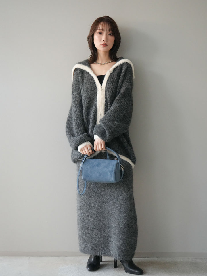 [SET]襟付き配色シャギーニット＆ロングスカートSET UP(2set)