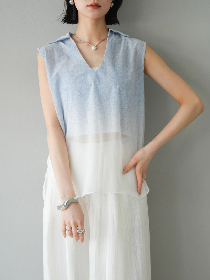 [予約]染めグラデージョンスキッパーブラウス/ライトブルー