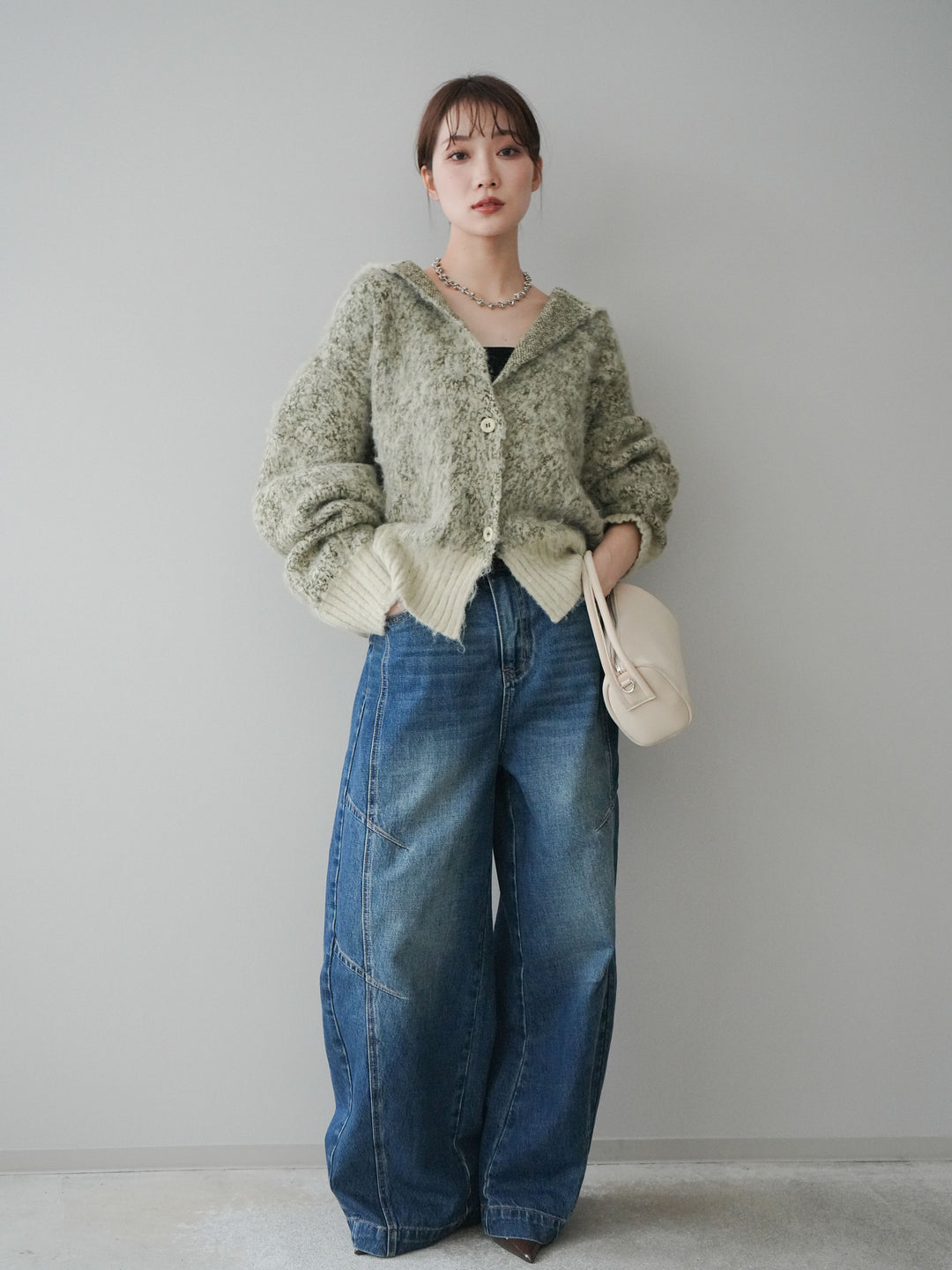 [予約]デザインステッチカーブデニムパンツ/navy