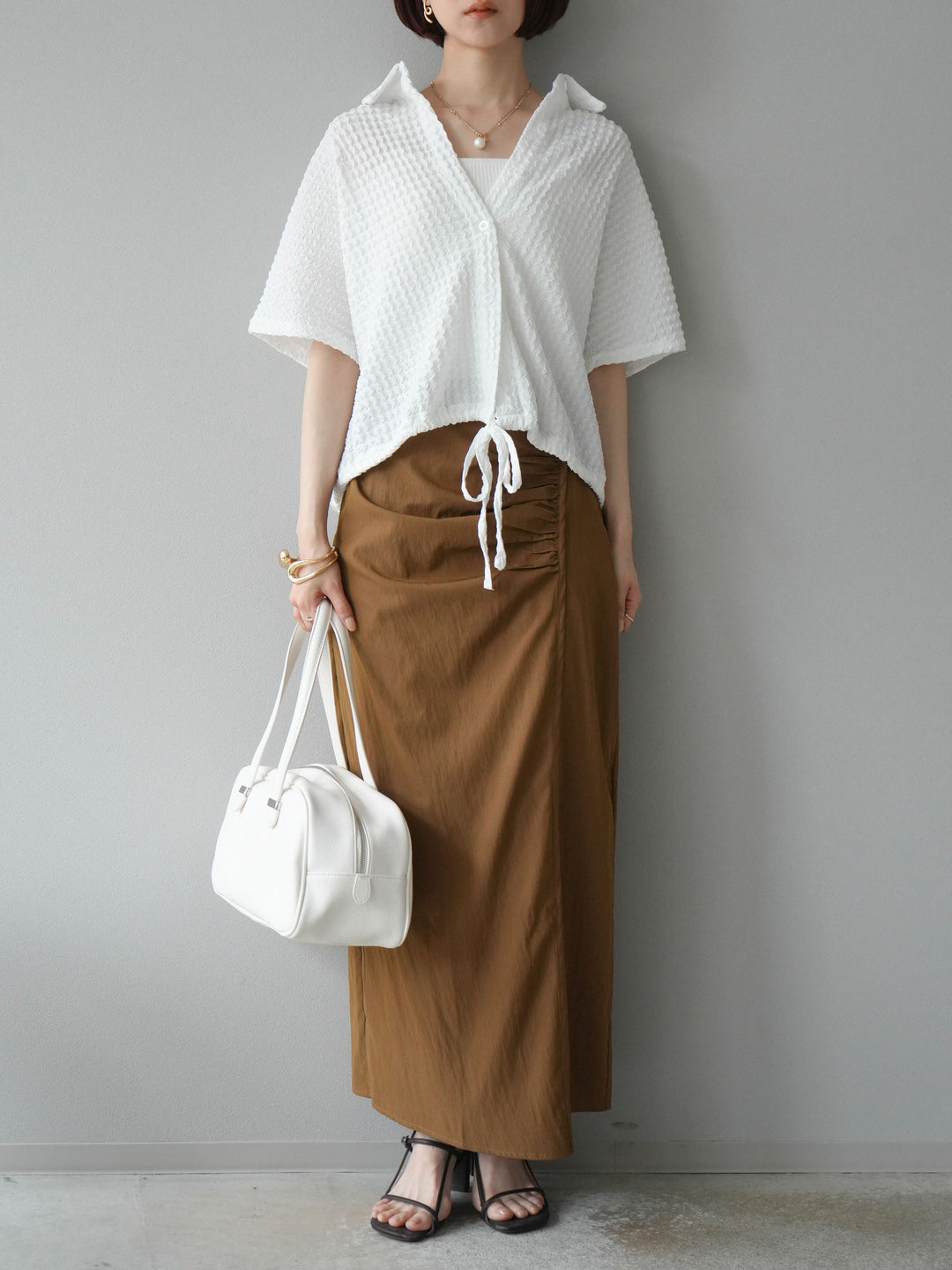 [予約]ナイロンシャーリングラップスカート/モカ