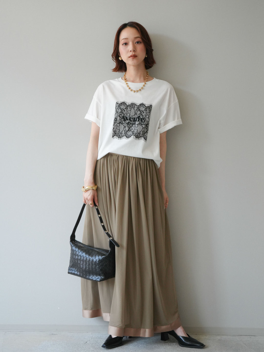 [予約]レースコラージュロゴTシャツ/off