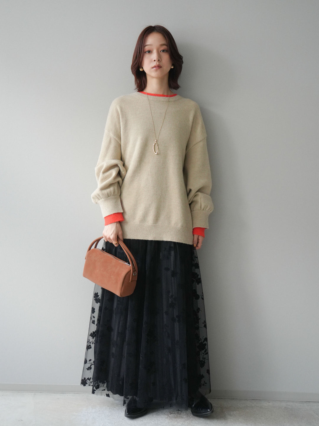 [予約]フラワーフロッキーチュールプリーツスカート/black