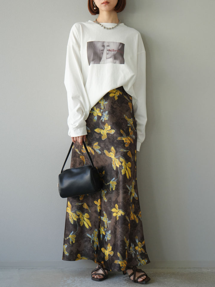 [予約]フラワーサテンスカート/イエロー