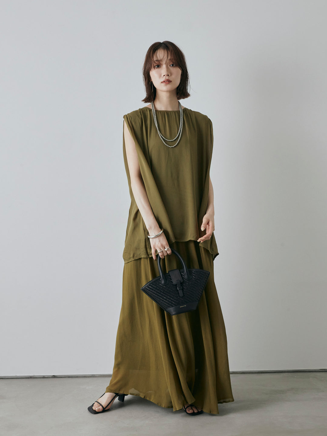 [預購] 透視褶肩襯衫/綠色