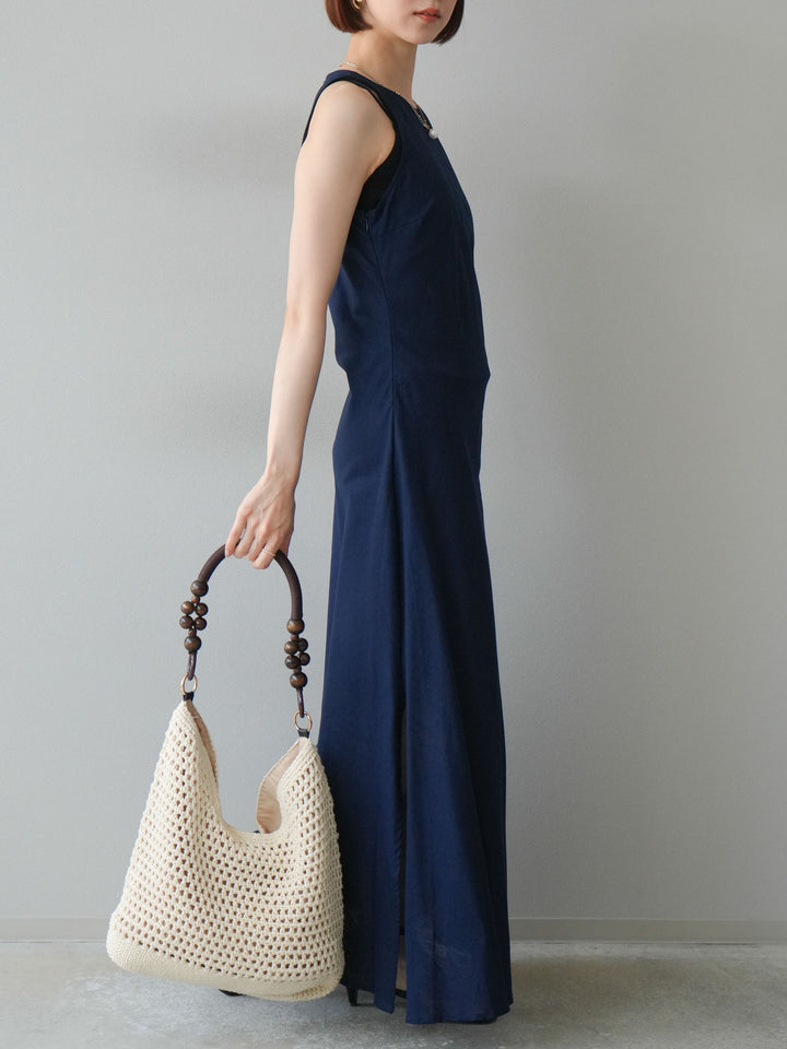 [予約]リネンタッチノースリーブワンピース/ネイビー