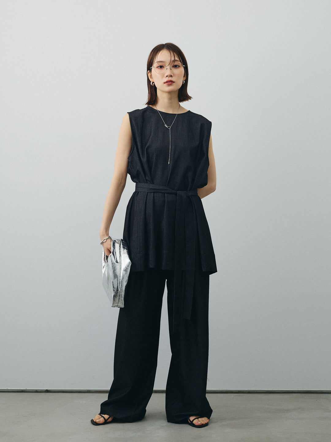 [SET]テンセルデニムノースリーブ＆ワイドパンツSET UP (2set)