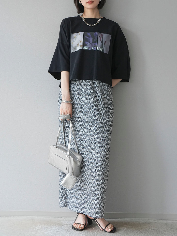 [予約]マルチカラーランダムプリーツタイトスカート/ブラック