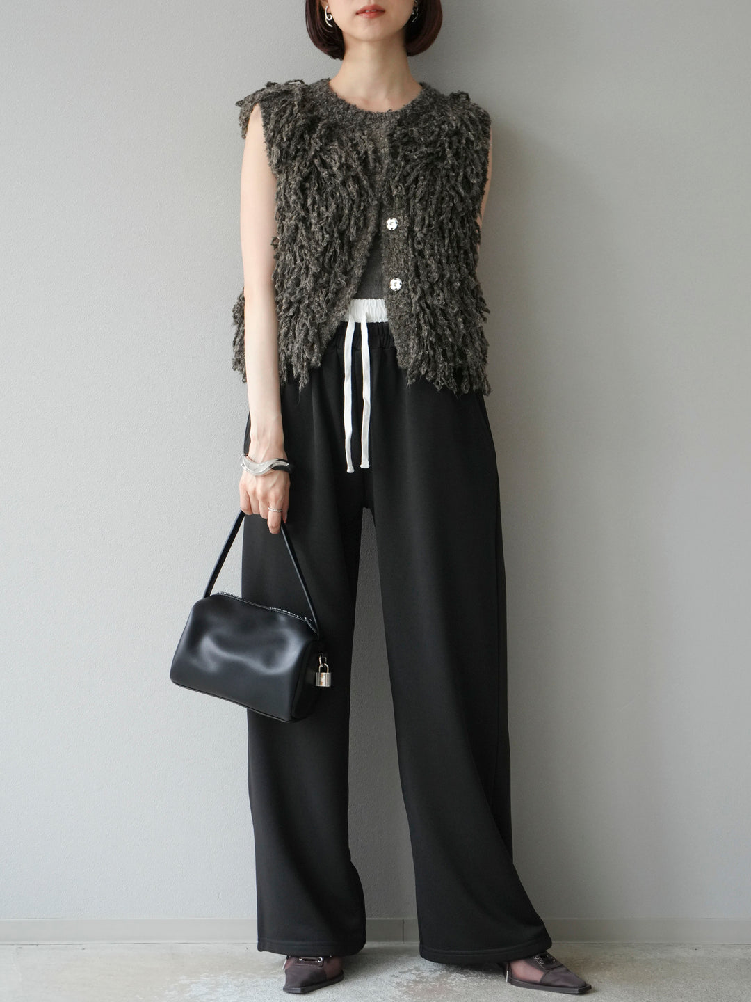 [予約]ダブルウエストスウェットパンツ/ブラック