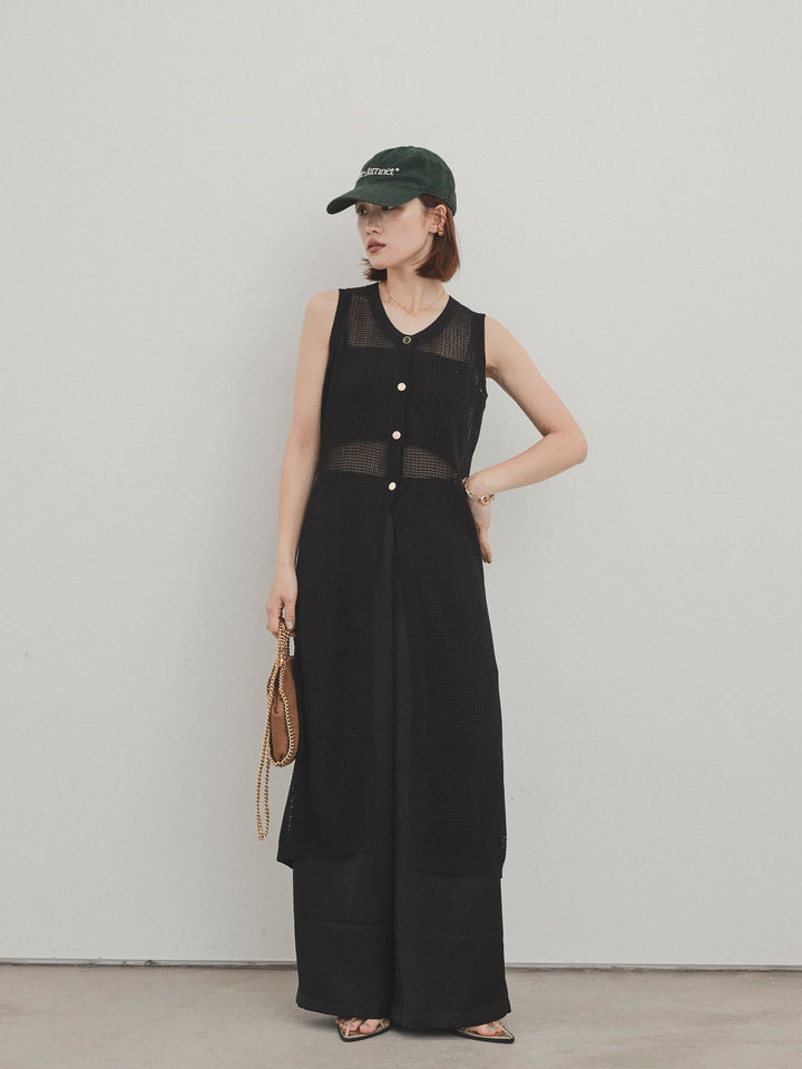 [套裝] 什錦紐扣針織長背心 + 什錦紐扣針織長背心 (2套)