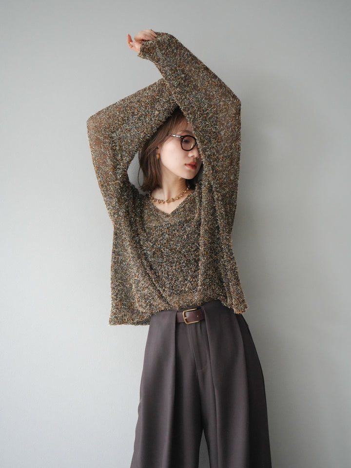 [予約]ミックステープヤーンVネックプルオーバー/オレンジ