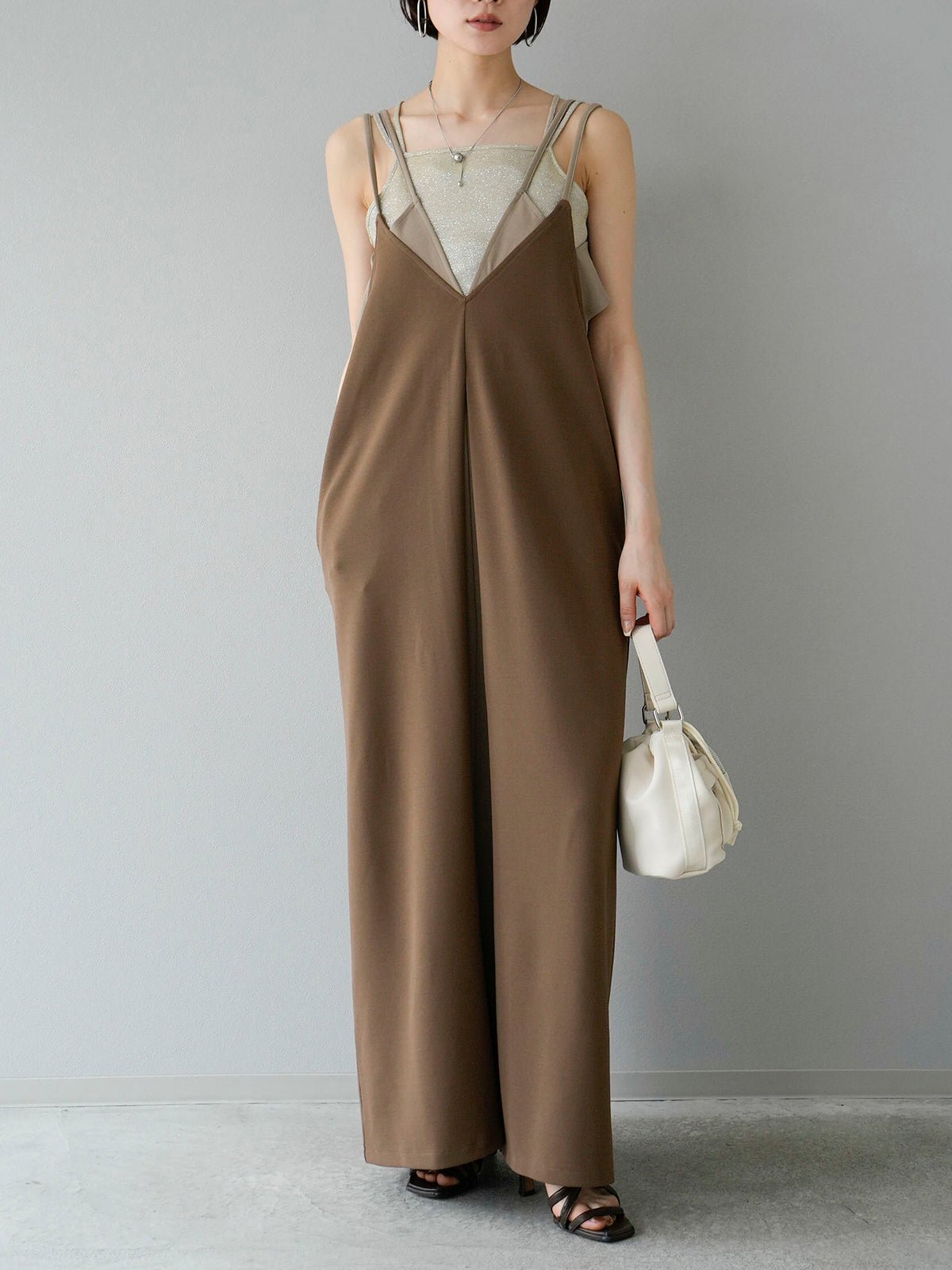 SET]バイカラーレイヤードデザインキャミワンピース+ダブルストラップ