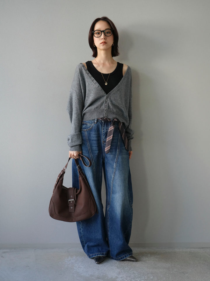 [予約]デザインボタンニットカーディガン＆タンクトップSET/グレー