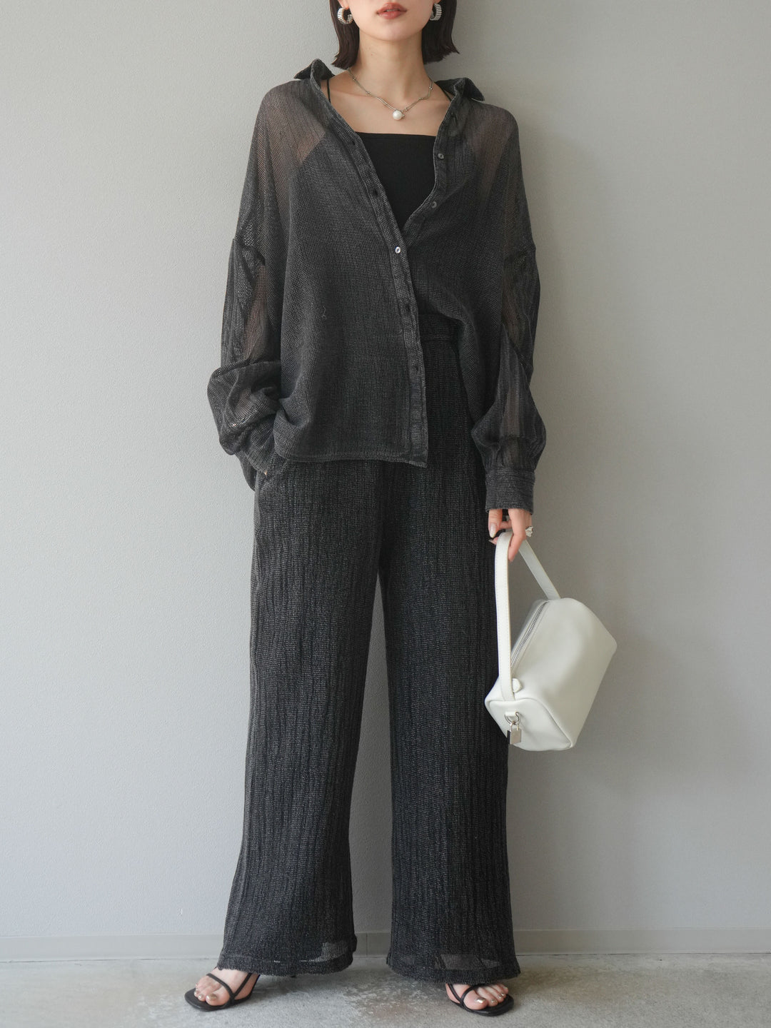 [予約]コットンラメメッシュイージーパンツ/グレー