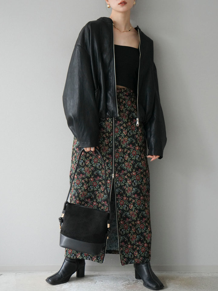 [予約]ゴブランフロントジップタイトスカート/レッド