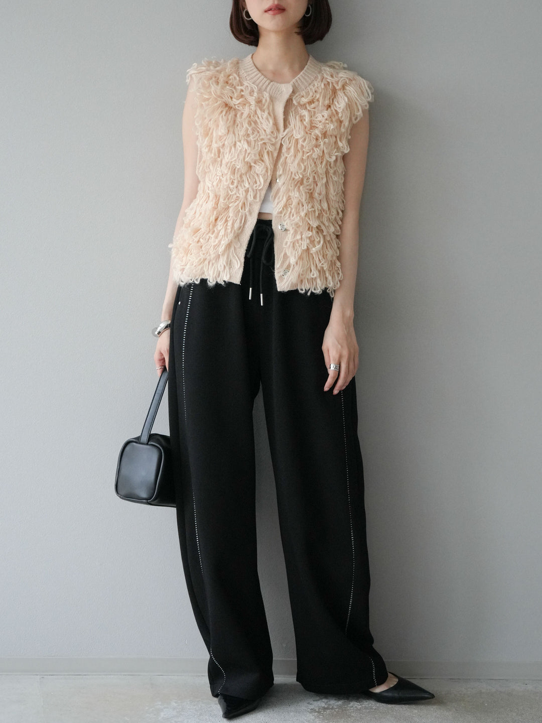 [予約]ハンドステッチ風スウェットパンツ/ブラック