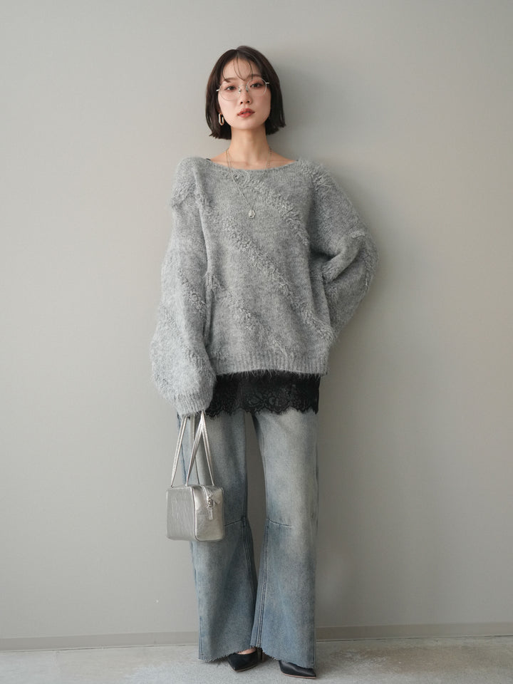 [予約]シャギーデザインニットプルオーバー/gray