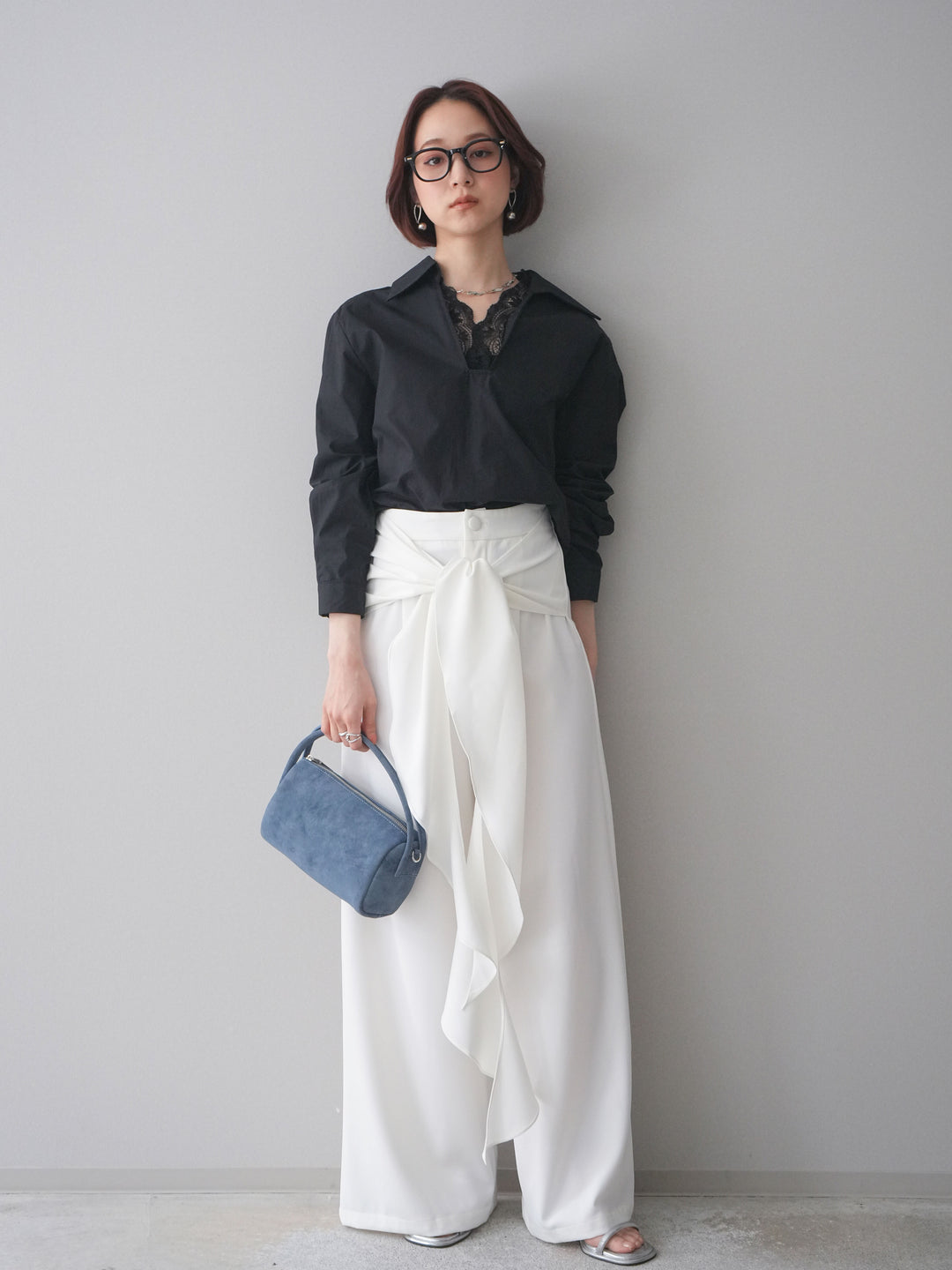 [予約]レースネックスキッパーブラウス/black