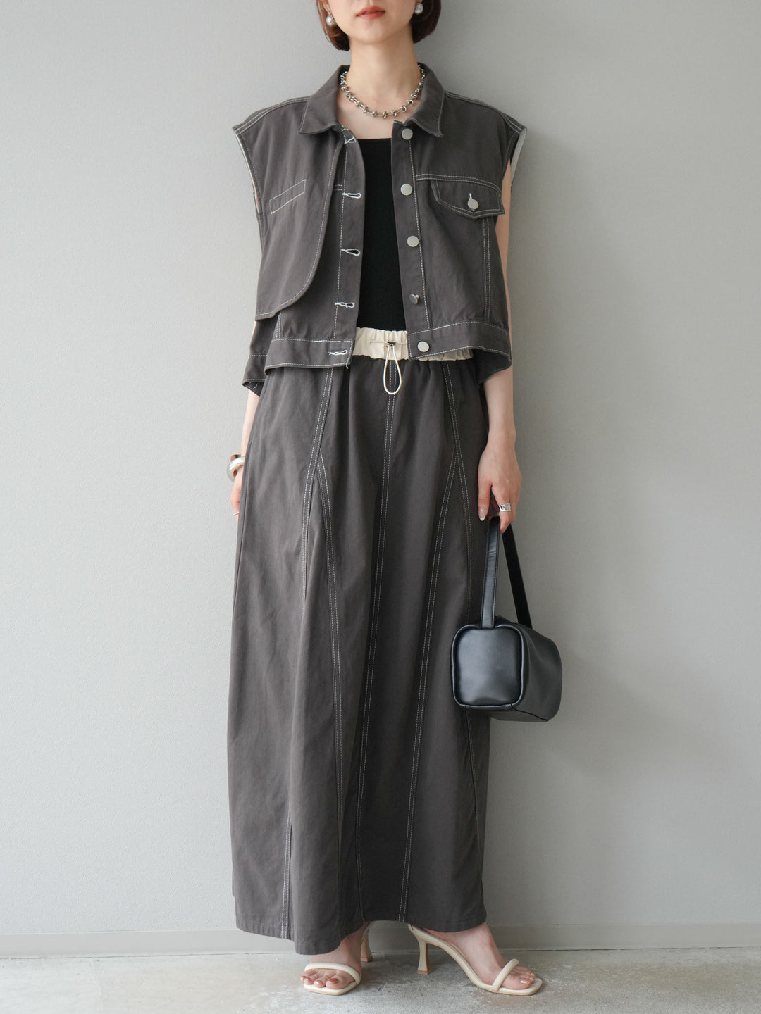 [SET]ステッチコットンツイルベスト＆スカートSET UP(2set)