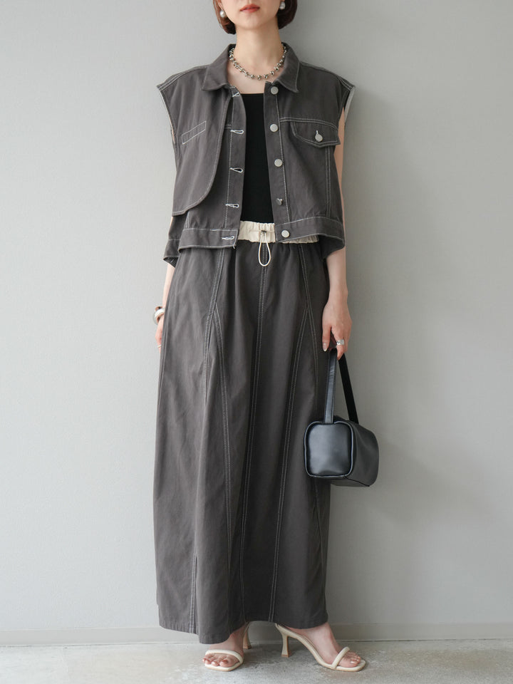 [SET]ステッチコットンツイルベスト＆スカートSET UP(2set)