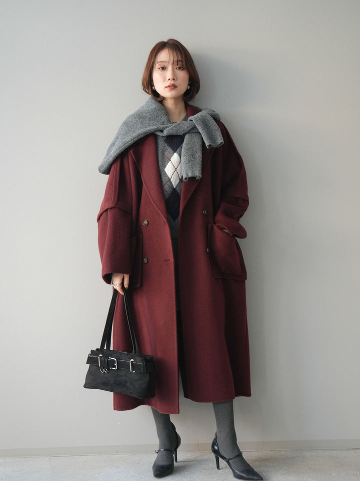 [20%オフ]カシミヤ100%ダブルブレストロングコート/red