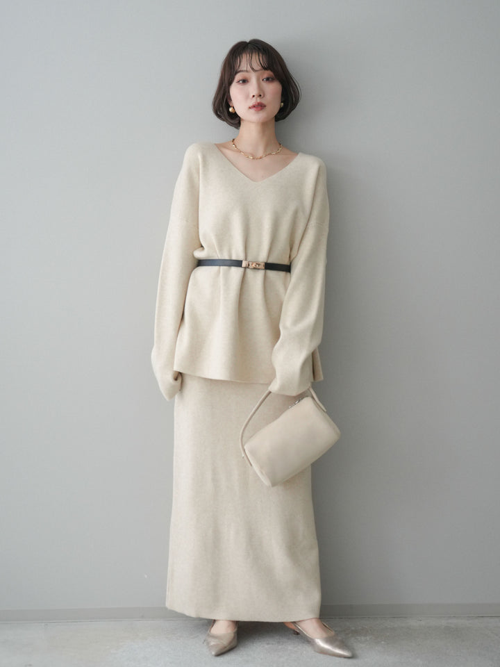 [SET]ベルト付Vネックニット＆スカートSET UP(2set)
