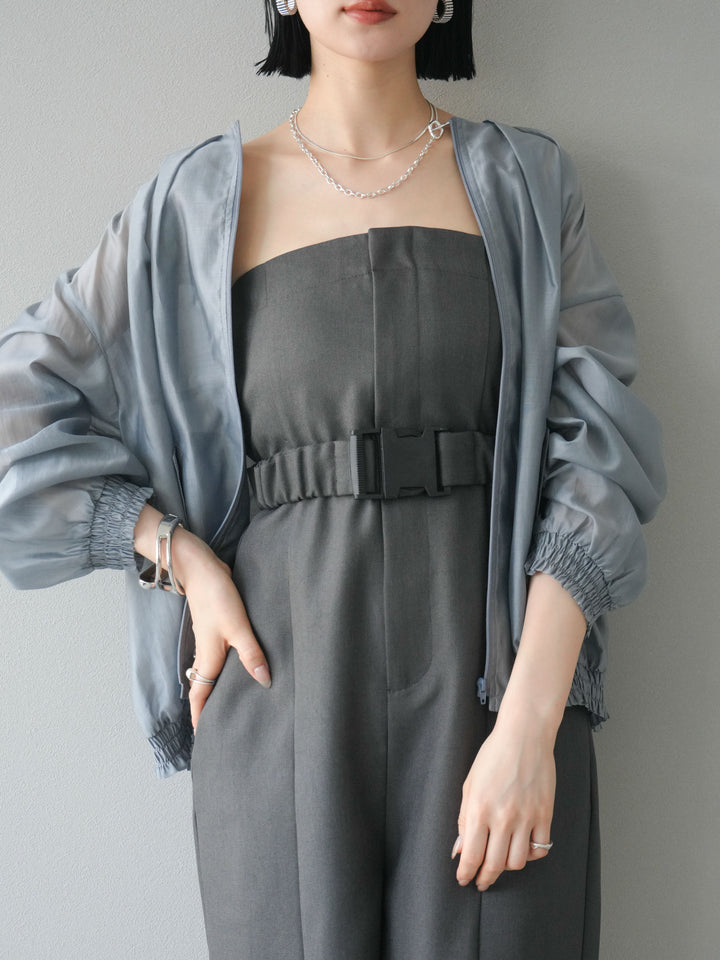 【預訂】褶襉設計透視上衣/灰色