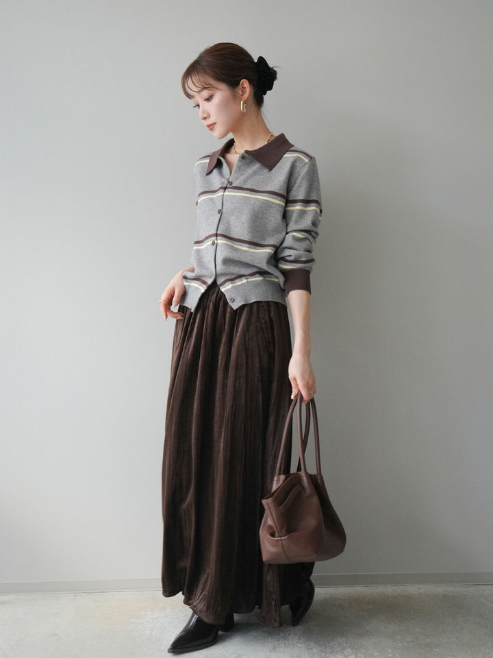 [予約]ワッシャーベロアプリーツスカート/brown