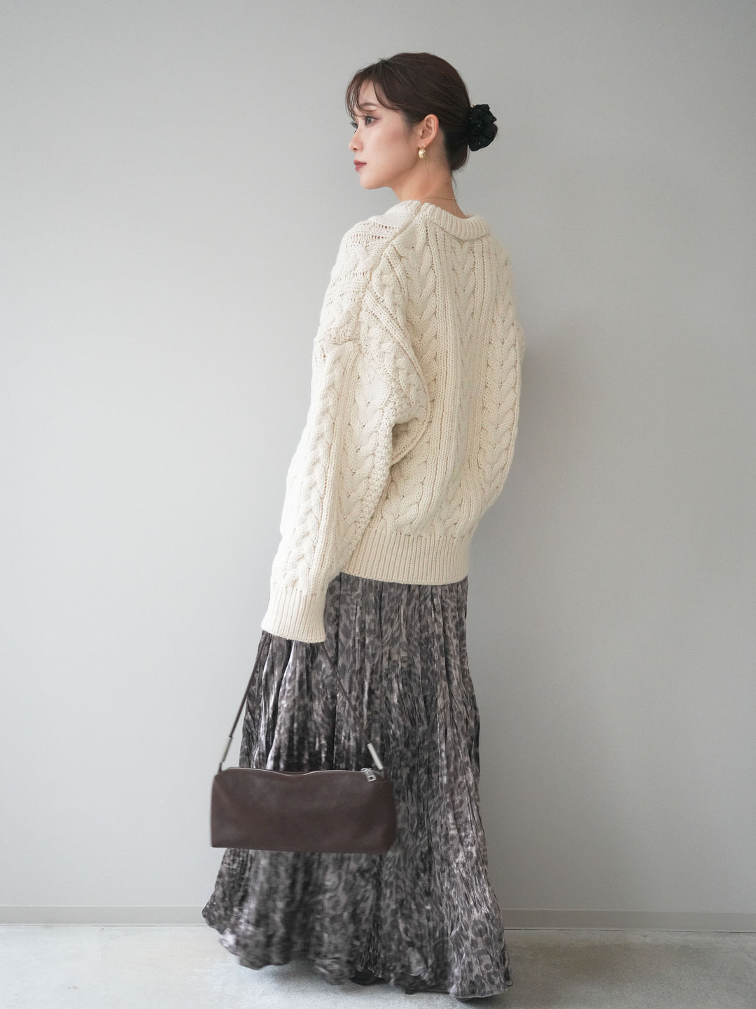 [予約]レオパードベロアワッシャーロングスカート/gray