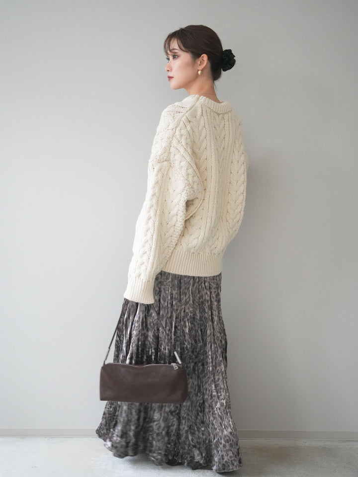 [予約]レオパードベロアワッシャーロングスカート/gray