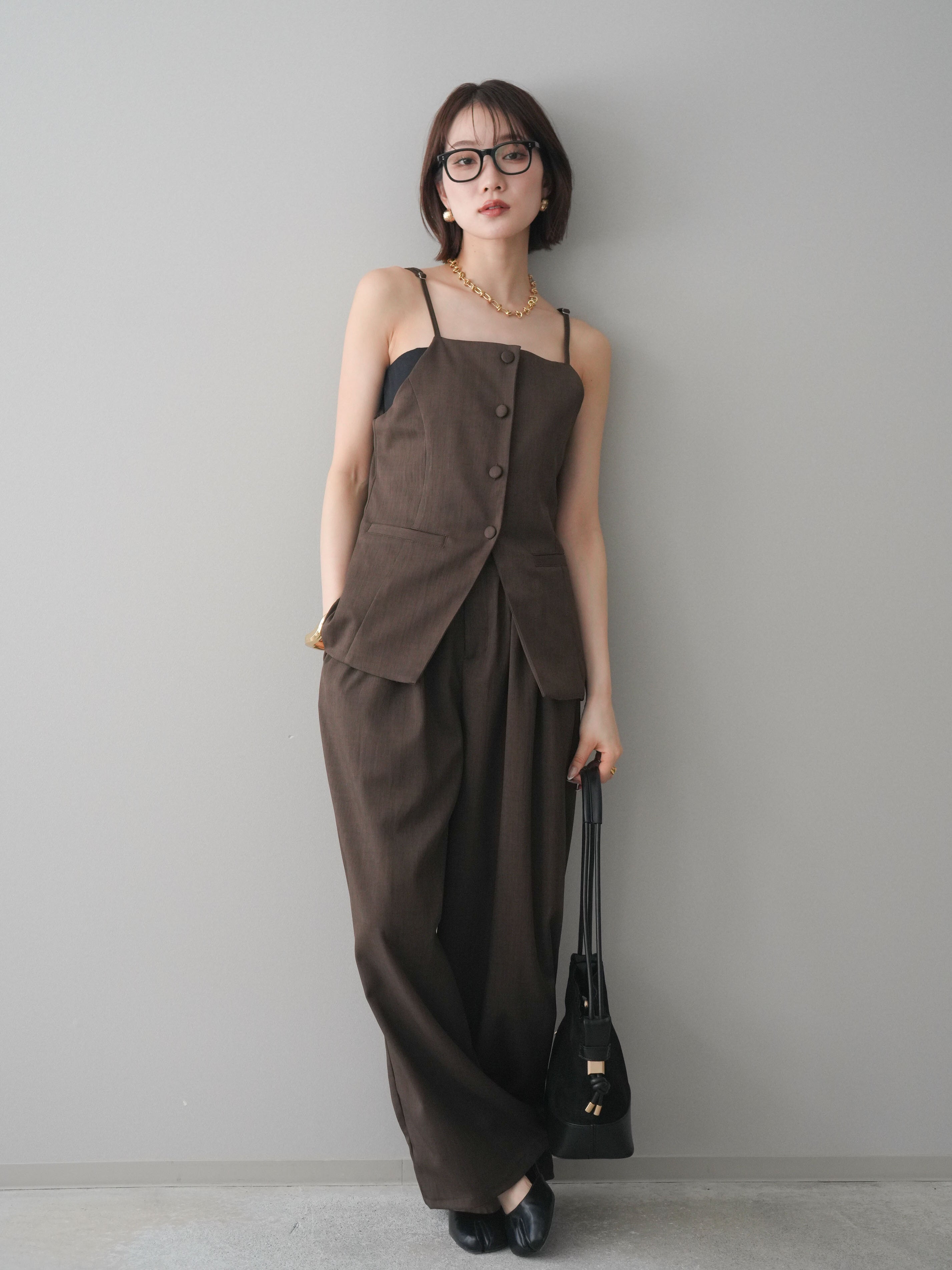 予約]異素材ドッキングメニータックワイドパンツ/brown – Lumier