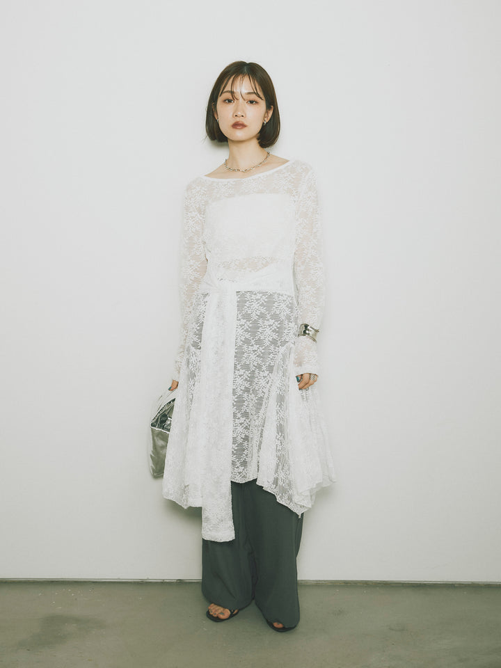 [予約]ラッフルレースロングトップス/オフ