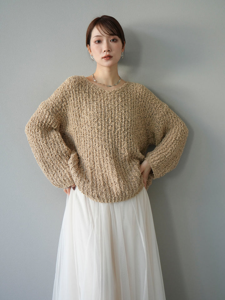 [予約]ポコポコVネックニットプルオーバー/ベージュ