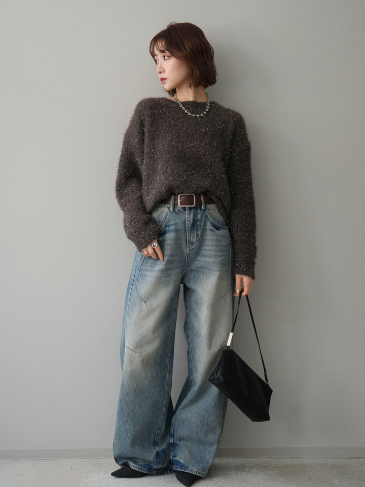 [予約]モールラメミックスヤーンニットプルオーバー/brown