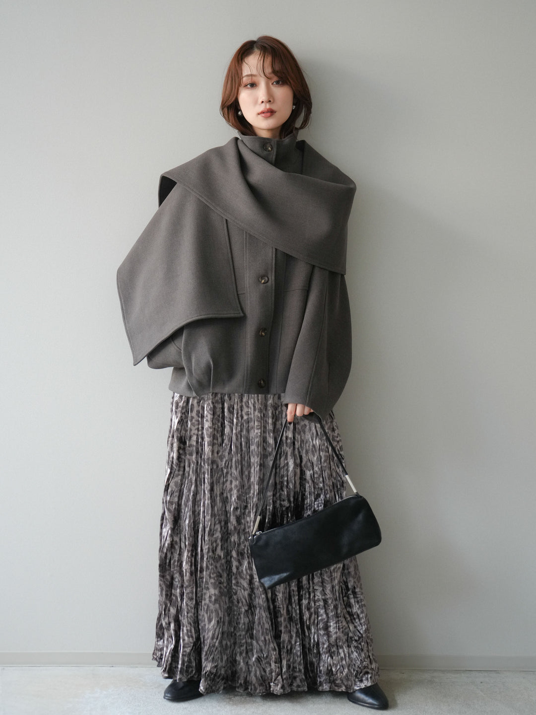 [予約]ストール付きミディアムコート/brown