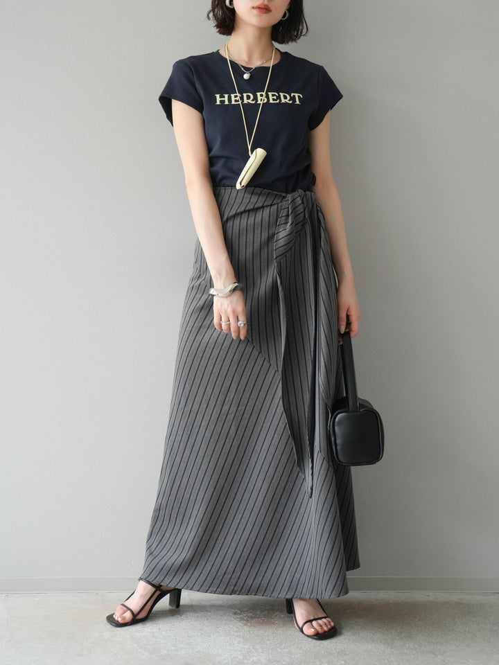 [SET]刺繍ロゴTシャツ＆レザーポーチネックレスSET +サイド巻きツイルスカート(2set)