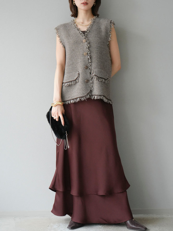 [予約]サテンフリルスカート/ブラウン
